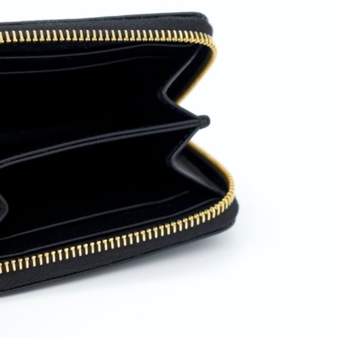 Prada 普拉達 SAFFIANO TRIANG 黑色 水波紋小牛皮 金色三角 LOGO 拉鍊卡夾 零錢包-9