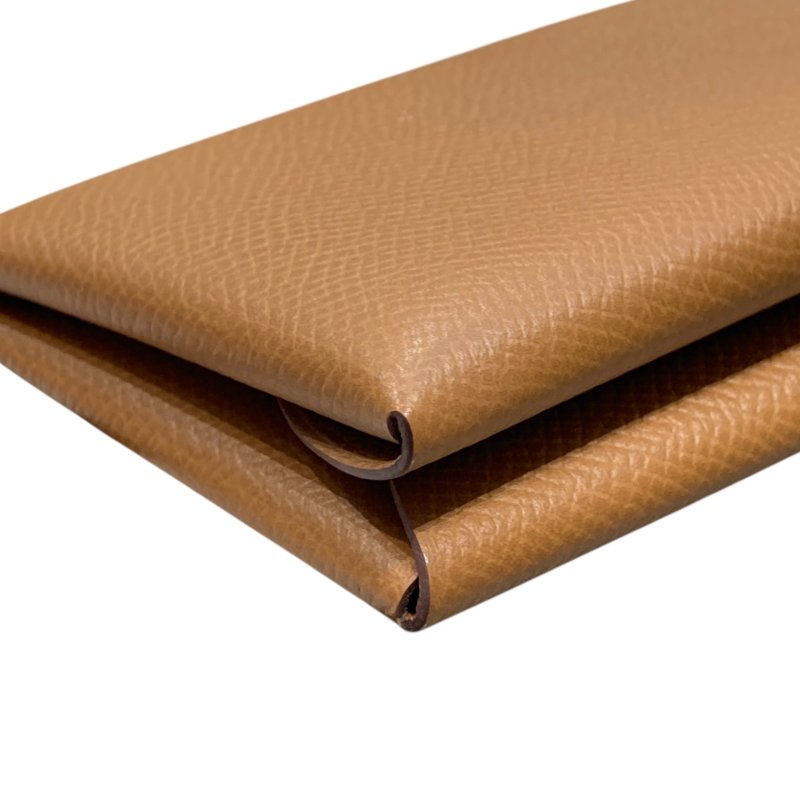 HERMES 愛馬仕 W刻 CALVI DUO 零錢包 EPSOM皮革 金棕色 銀釦-6