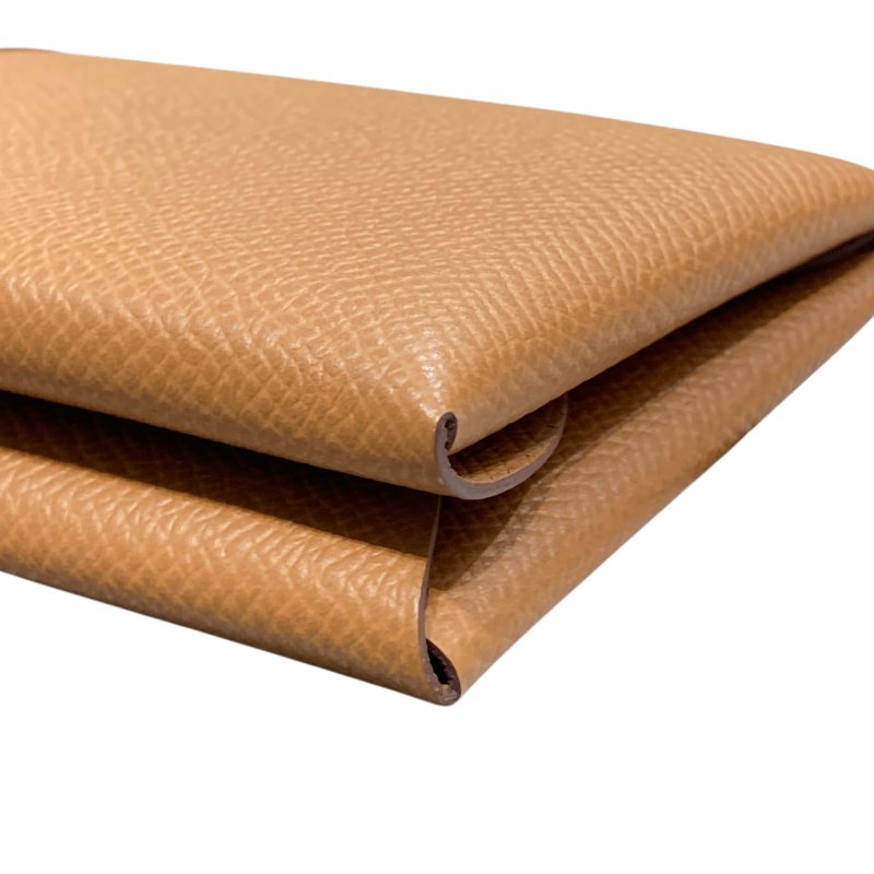 HERMES 愛馬仕 W刻 CALVI DUO 零錢包 EPSOM皮革 金棕色 銀釦-7