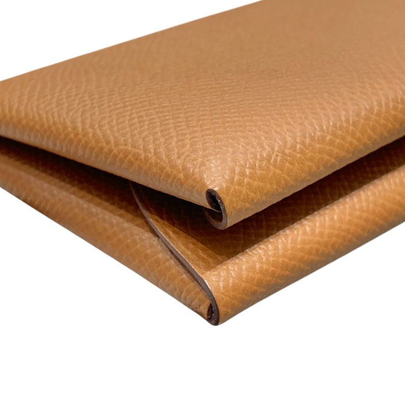 HERMES 愛馬仕 W刻 CALVI DUO 零錢包 EPSOM皮革 金棕色 銀釦-8