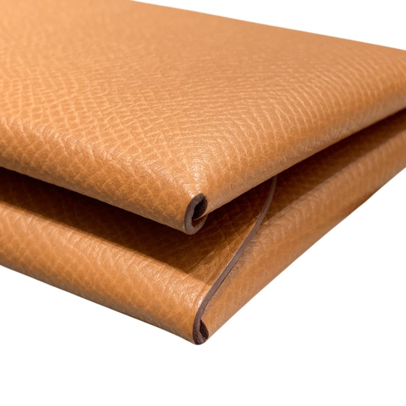 HERMES 愛馬仕 W刻 CALVI DUO 零錢包 EPSOM皮革 金棕色 銀釦-9