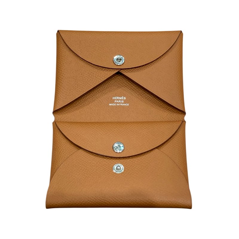 HERMES 愛馬仕 W刻 CALVI DUO 零錢包 EPSOM皮革 金棕色 銀釦-10