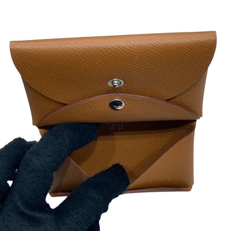 HERMES 愛馬仕 W刻 CALVI DUO 零錢包 EPSOM皮革 金棕色 銀釦-12