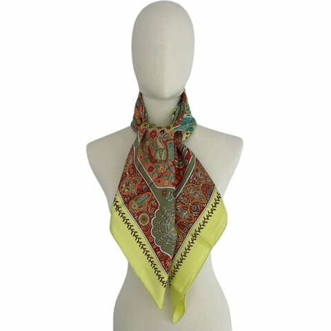 HERMES 愛馬仕 CARRE 90 AUX PORTES DU PALAIS 絲綢 綠色