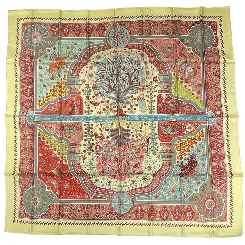 HERMES 愛馬仕 CARRE 90 AUX PORTES DU PALAIS 絲綢 綠色-1