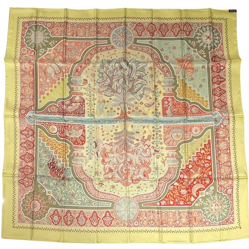 HERMES 愛馬仕 CARRE 90 AUX PORTES DU PALAIS 絲綢 綠色-2