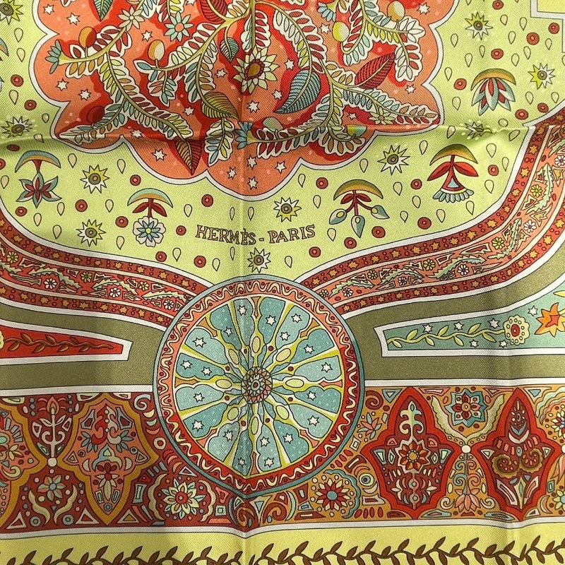 HERMES 愛馬仕 CARRE 90 AUX PORTES DU PALAIS 絲綢 綠色-3