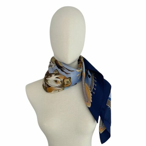 HERMES 愛馬仕 CARRE 90 LA VIE DU GRAND NORD 絲巾 絲綢 藍色