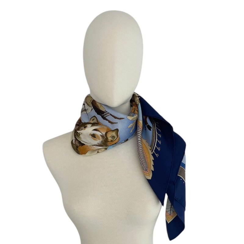 HERMES 愛馬仕 CARRE 90 LA VIE DU GRAND NORD 絲巾 絲綢 藍色-0