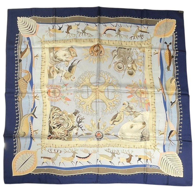 HERMES 愛馬仕 CARRE 90 LA VIE DU GRAND NORD 絲巾 絲綢 藍色-2