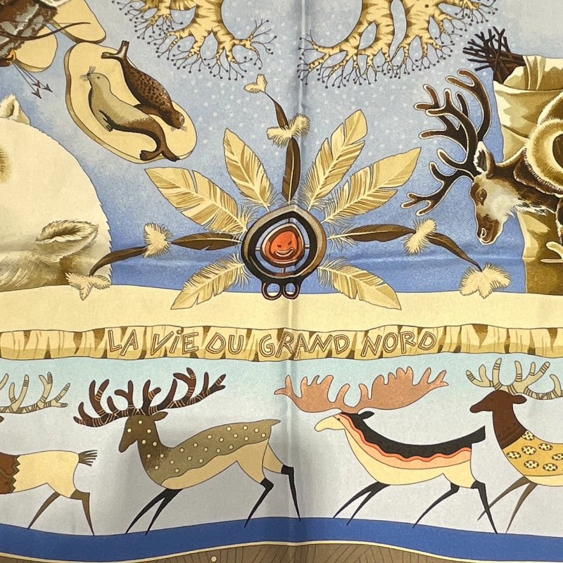 HERMES 愛馬仕 CARRE 90 LA VIE DU GRAND NORD 絲巾 絲綢 藍色-3