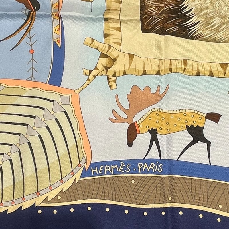 HERMES 愛馬仕 CARRE 90 LA VIE DU GRAND NORD 絲巾 絲綢 藍色-4