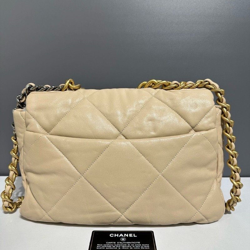 💖Chanel 19 bag 中號98新鍊帶肩背包 金釦超美💖母親節大優惠🉐 NT:119,000 氣質拉滿杏色羊皮 30*21*8.5-1