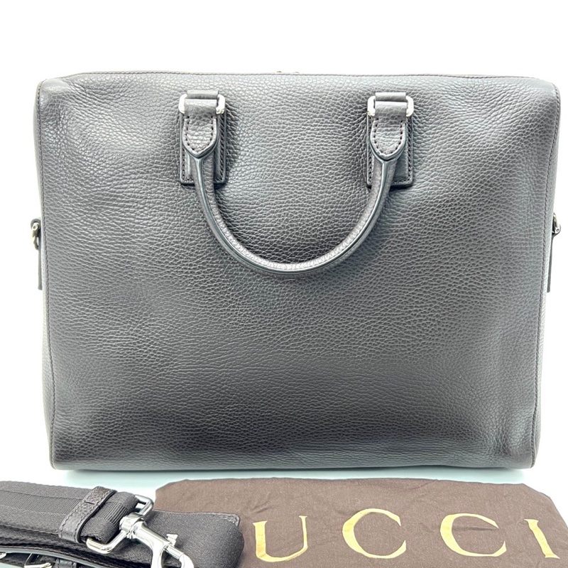 Gucci古馳 黑咖色全皮公文包 尺寸36/28 附件：塵袋 肩帶-2