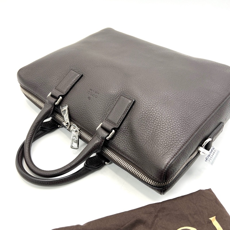Gucci古馳 黑咖色全皮公文包 尺寸36/28 附件：塵袋 肩帶-6