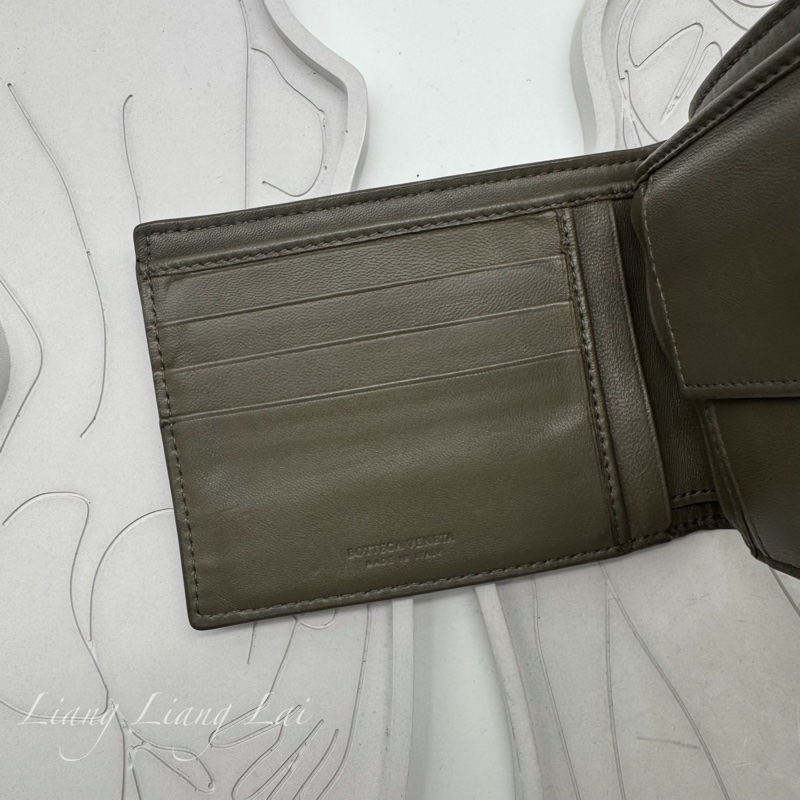 BOTTEGA VENETA BV橄欖綠小羊皮對開短夾-7