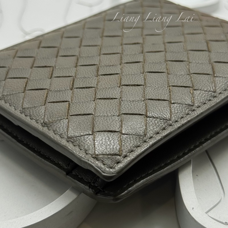 BOTTEGA VENETA BV橄欖綠小羊皮對開短夾-27