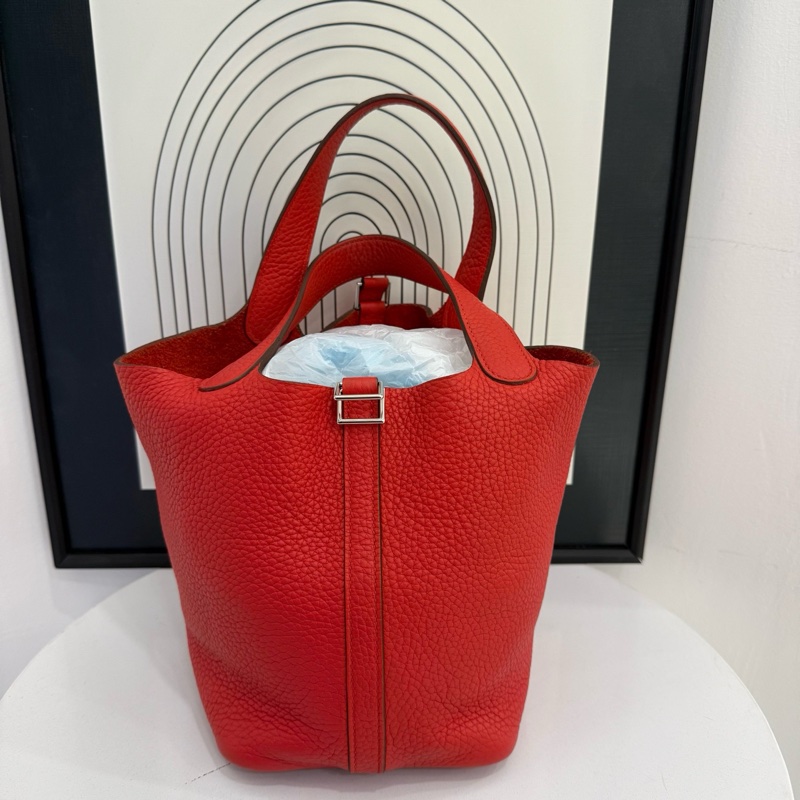 爱马仕/Hermes  菜篮子 A刻 18底长 荔枝纹 玫瑰红 90。-1