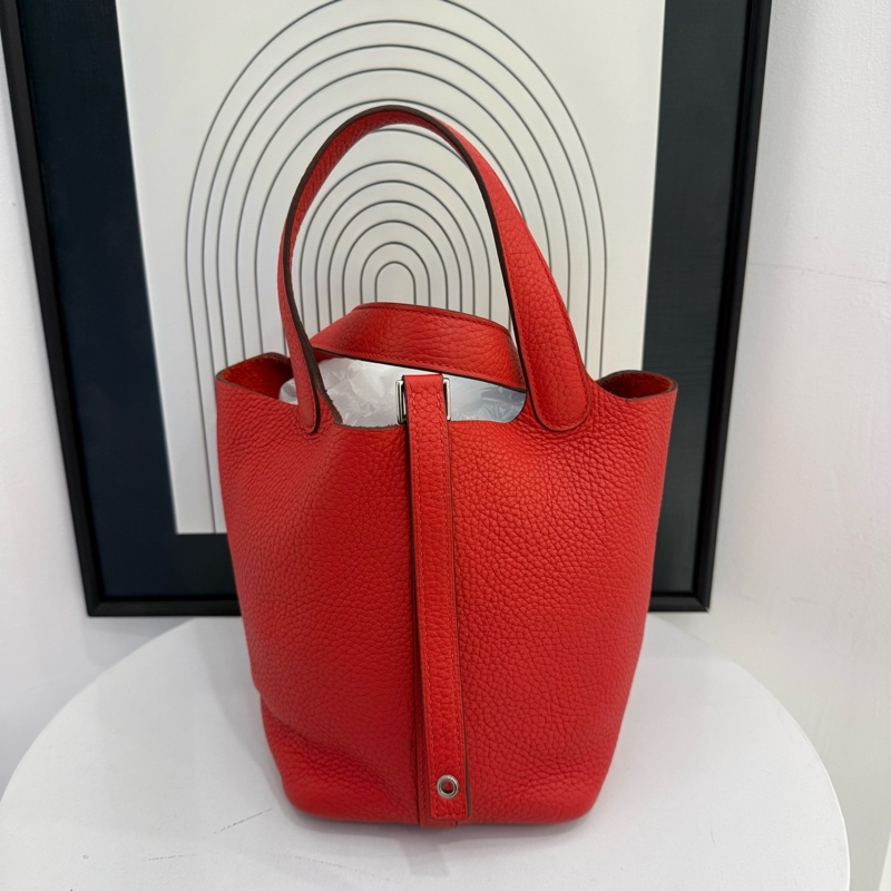 爱马仕/Hermes  菜篮子 A刻 18底长 荔枝纹 玫瑰红 90。-2