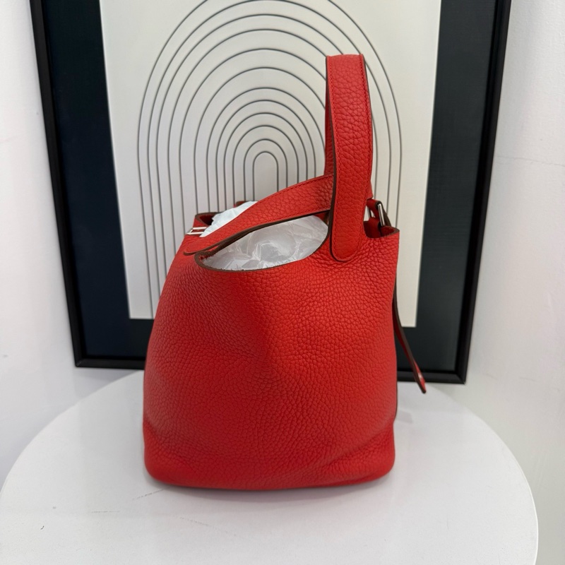 爱马仕/Hermes  菜篮子 A刻 18底长 荔枝纹 玫瑰红 90。-3