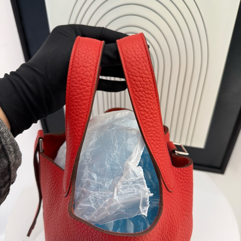 爱马仕/Hermes  菜篮子 A刻 18底长 荔枝纹 玫瑰红 90。-14