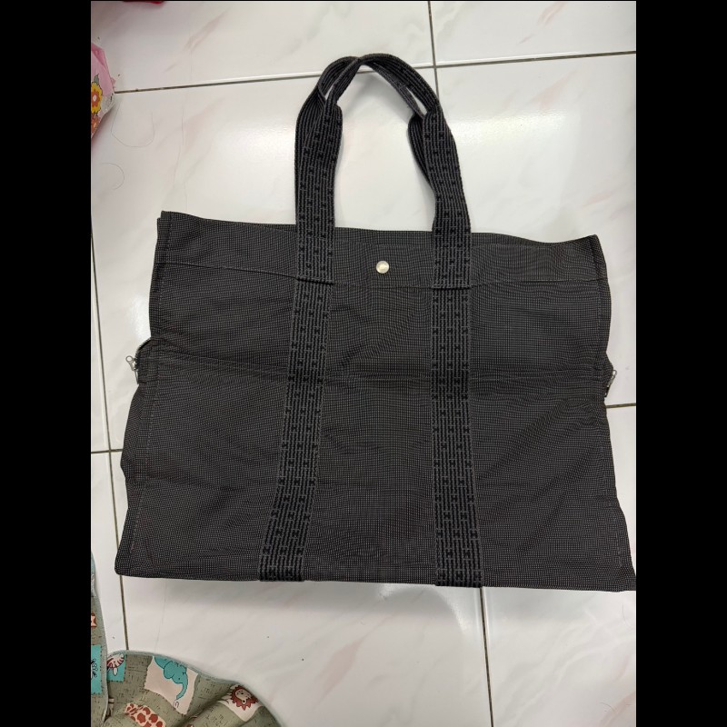 愛馬仕大手提帆布包托特包Hermes backpack in black canvas-4