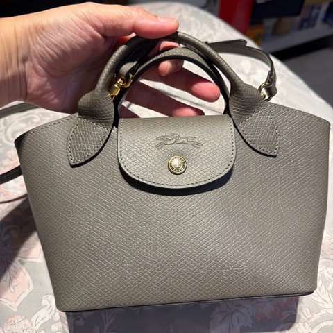 近9.9成新 Longchamp 灰色牛皮手提斜背包