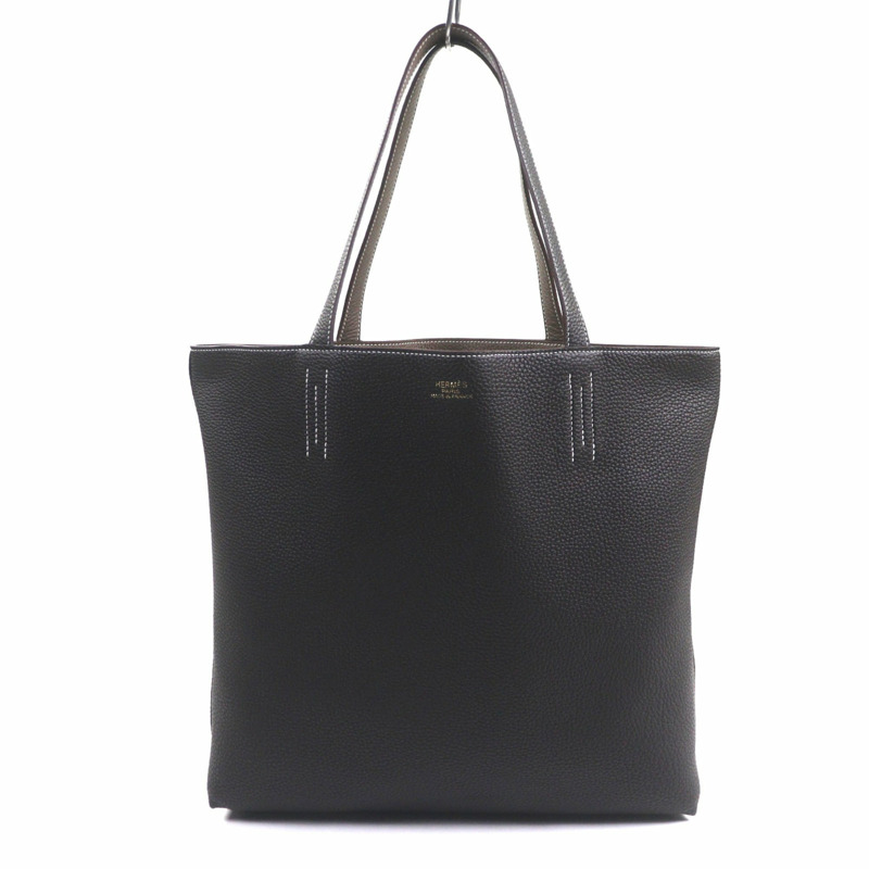 愛馬仕 Double Sens 45 手提包,Taurillon Clemence 皮革,Etoupe/Ebene,K 印章,帶防塵罩,法國製造,男士款。-3