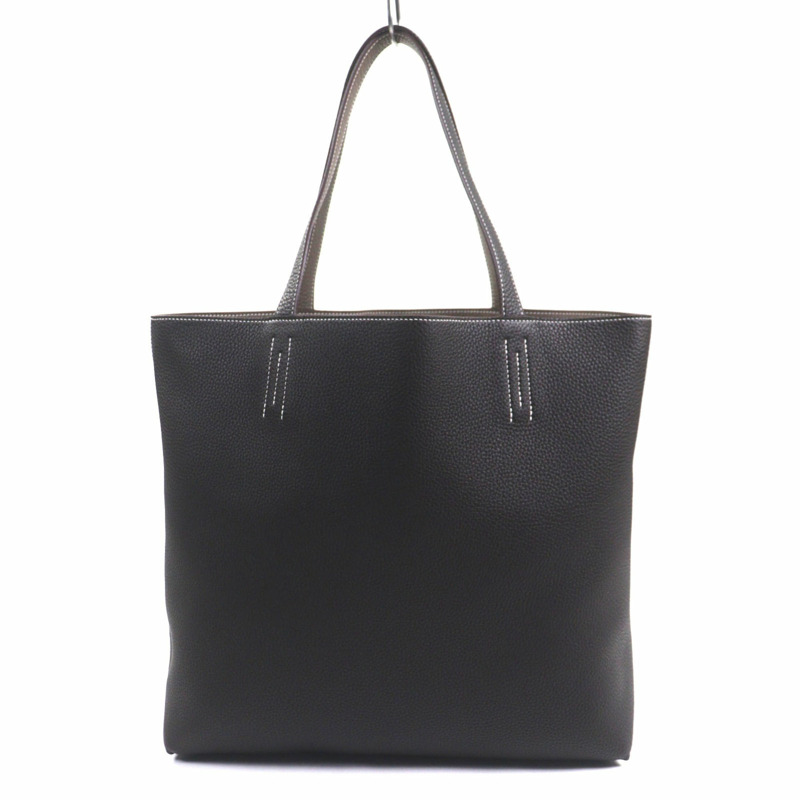 愛馬仕 Double Sens 45 手提包,Taurillon Clemence 皮革,Etoupe/Ebene,K 印章,帶防塵罩,法國製造,男士款。-4