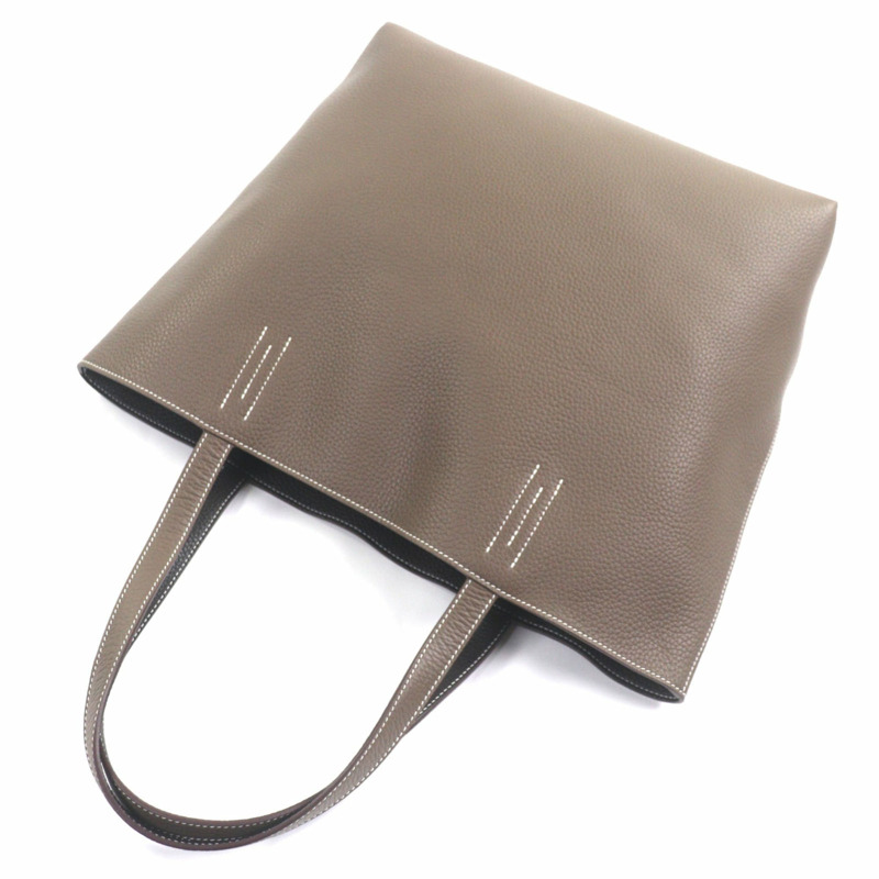 愛馬仕 Double Sens 45 手提包,Taurillon Clemence 皮革,Etoupe/Ebene,K 印章,帶防塵罩,法國製造,男士款。-7