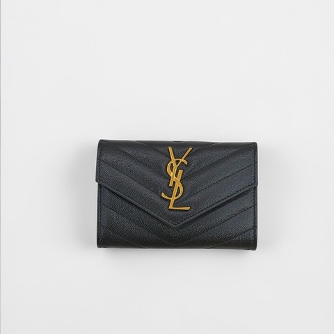 莉亞精品♡ YSL 414404 黑金扣錢包 二手美包