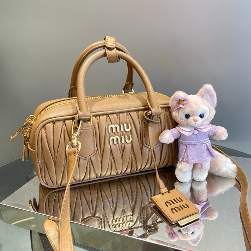 Miu Miu 焦糖色 褶皱保龄球-0