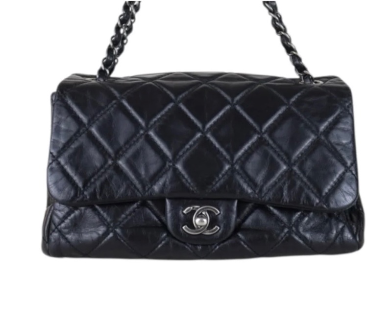 「JL精品代購」98新 Chanel 香奈兒 油蠟皮黑銀cf25-2