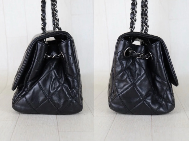 「JL精品代購」98新 Chanel 香奈兒 油蠟皮黑銀cf25-4