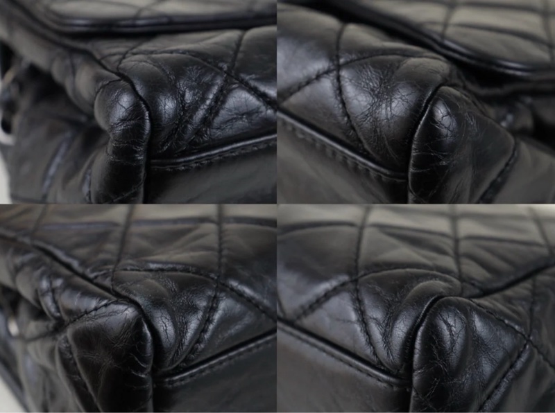 「JL精品代購」98新 Chanel 香奈兒 油蠟皮黑銀cf25-6