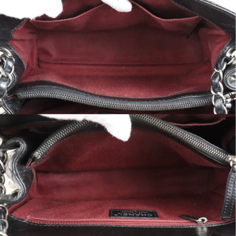 「JL精品代購」98新 Chanel 香奈兒 油蠟皮黑銀cf25-9