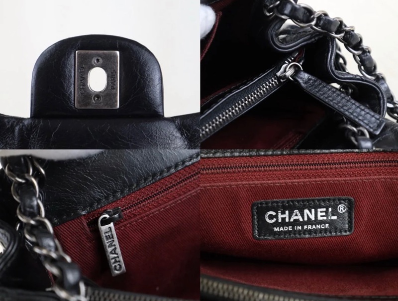 「JL精品代購」98新 Chanel 香奈兒 油蠟皮黑銀cf25-10