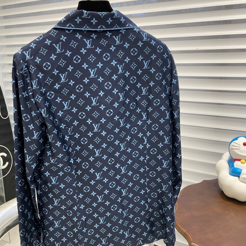 Louis Vuitton 蓝色满印老花丝绸睡衣式衬衫-2