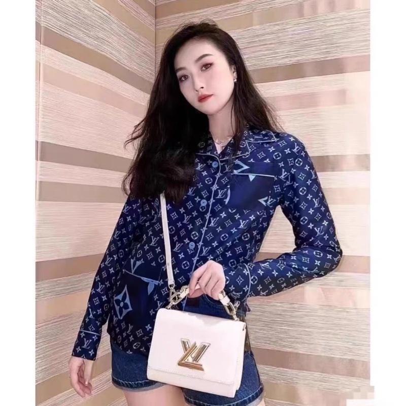 Louis Vuitton 蓝色满印老花丝绸睡衣式衬衫-3