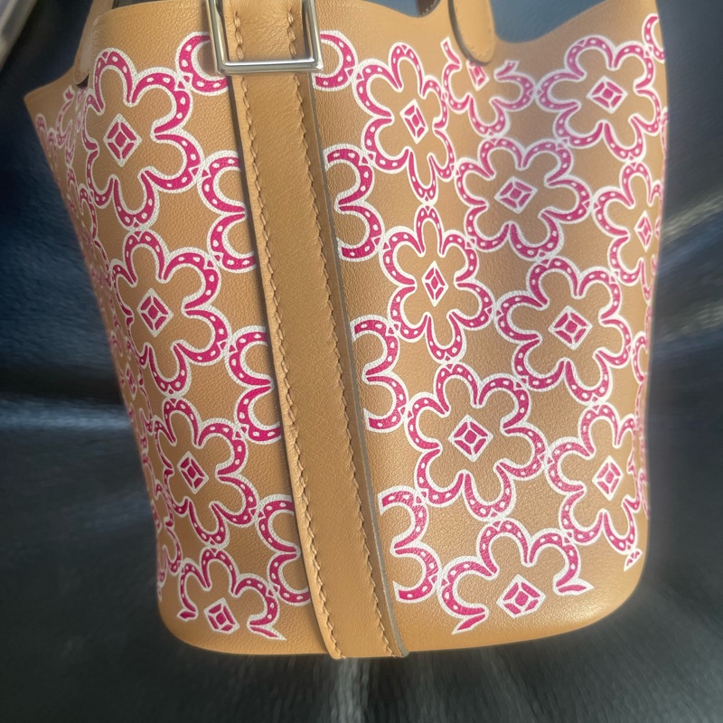 Hermes愛馬仕 奶茶色銀扣小花菜籃子14 U刻-4