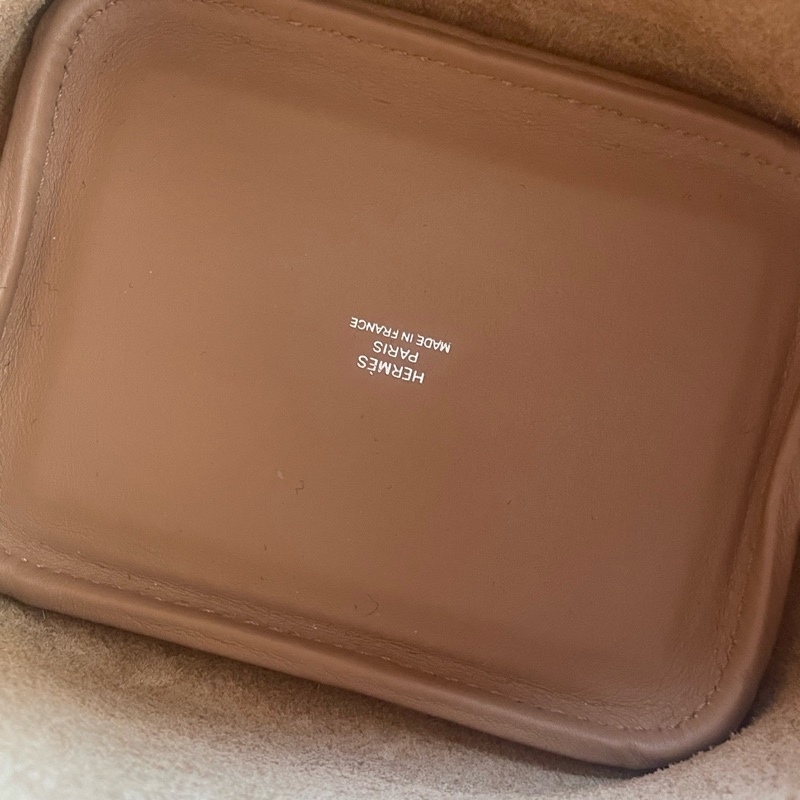 Hermes愛馬仕 奶茶色銀扣小花菜籃子14 U刻-9