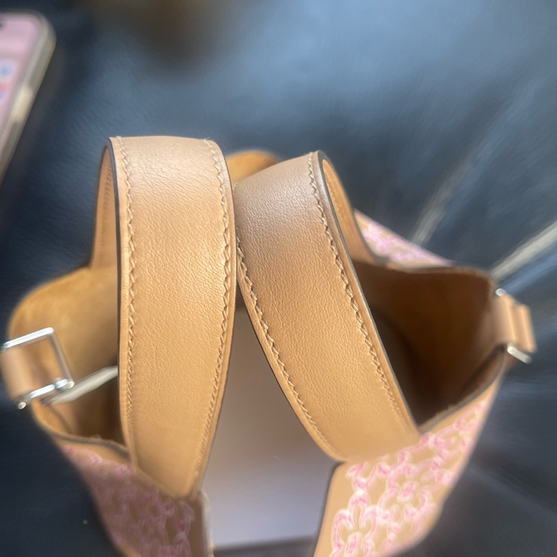 Hermes愛馬仕 奶茶色銀扣小花菜籃子14 U刻-11