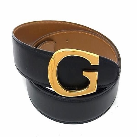 真品 GUCCI 真皮雙面金扣腰帶 黑色棕色