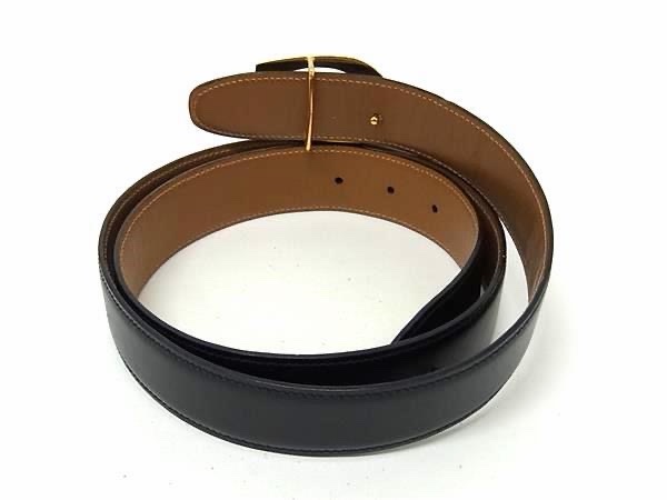 真品 GUCCI 真皮雙面金扣腰帶 黑色棕色-1