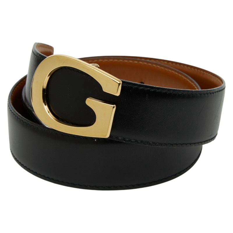 真品 GUCCI 真皮雙面金扣腰帶 黑色棕色-4