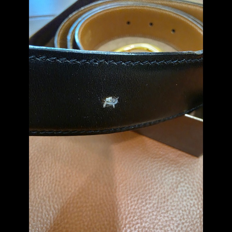 真品 GUCCI 古馳 真皮雙面金扣腰帶 黑色棕色-13