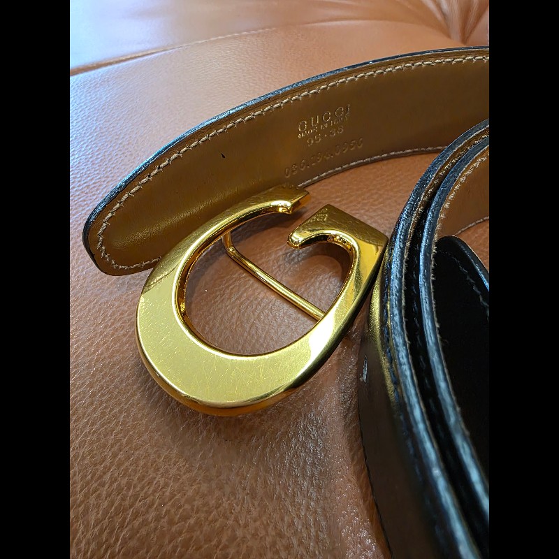 真品 GUCCI 古馳 真皮雙面金扣腰帶 黑色棕色-7