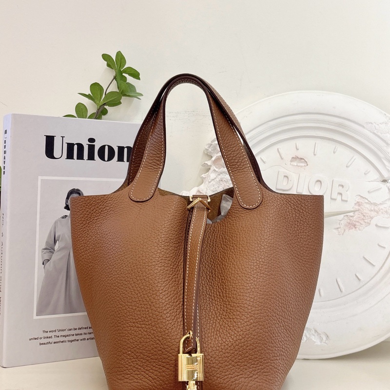 Hermes 爱马仕 18 菜篮子 金棕色 金扣-0