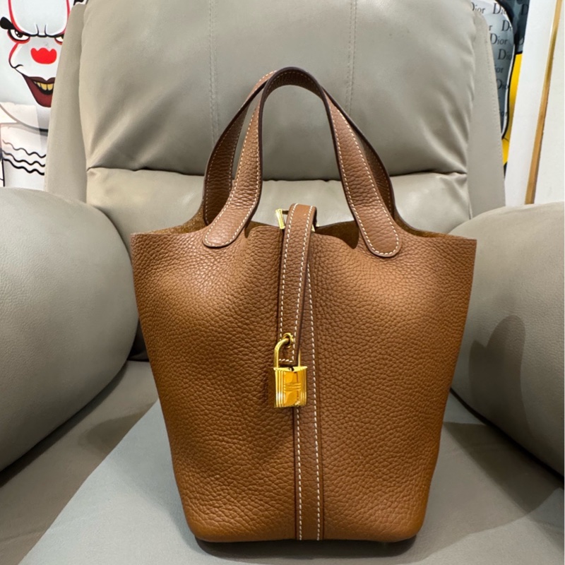 Hermes 爱马仕 18 菜篮子 金棕色 金扣-1