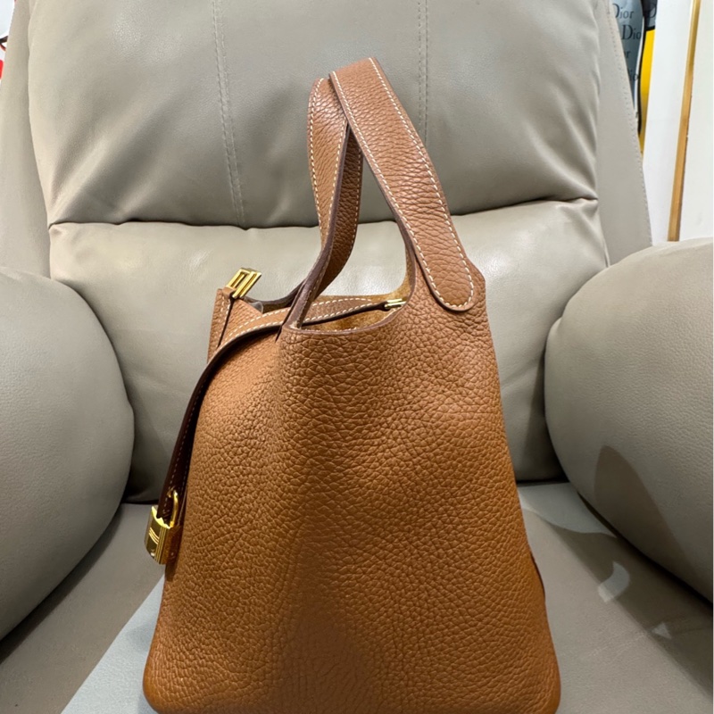 Hermes 爱马仕 18 菜篮子 金棕色 金扣-5